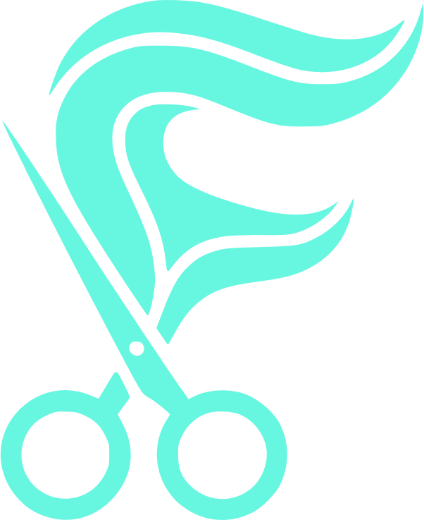 A stylized illustration of a pair of scissors cutting a wavy lock of hair, perfect for a Snapix salon Header or as a logo for a modern hair studio or barber shop.