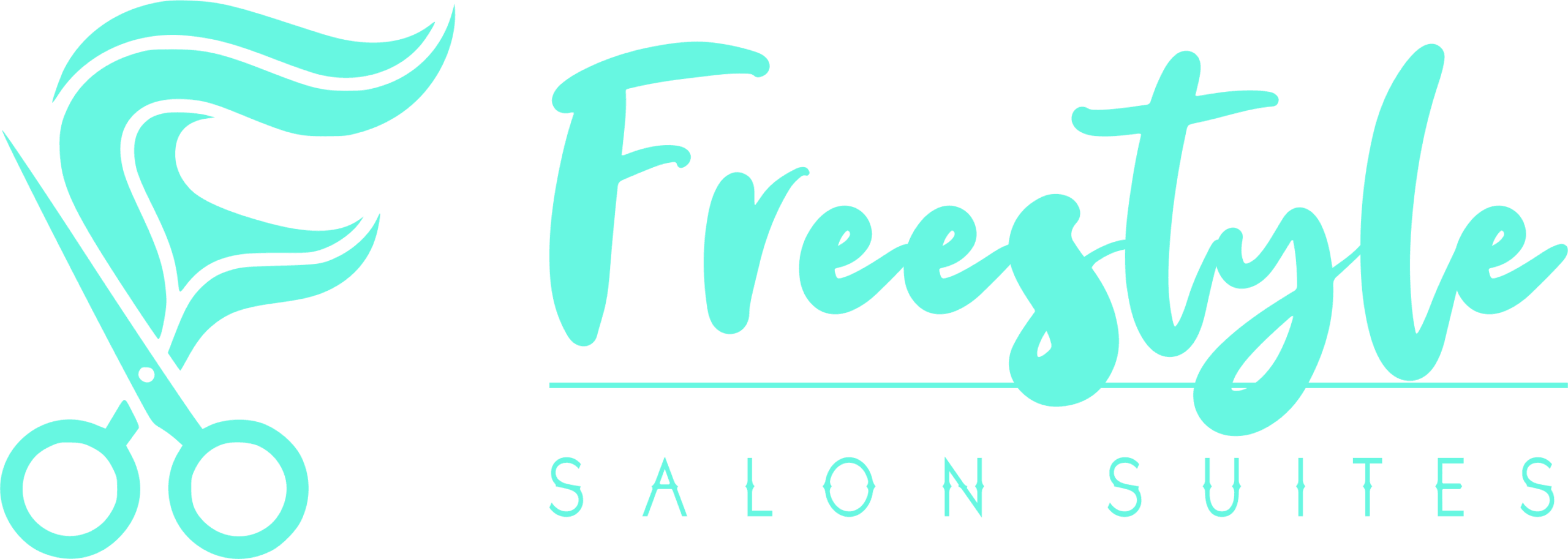 Header: Logo for Freestyle Salon Suites featuring stylized scissors forming the letter "F" on the left and "Freestyle SALON SUITES" in teal script and block letters on the right, designed by Snapix.
